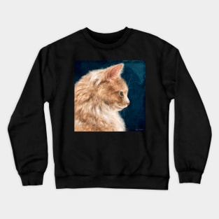 Painting of a Fluffy Orange Persian Cat on Dark Blue Background Crewneck Sweatshirt